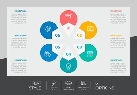 6 steps of Flat infographic vector design with circle object for marketing. P Stock Illustration