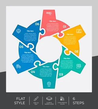 6 steps of flat infographic vector design with puzzle concept for marketing.  Stock Illustration