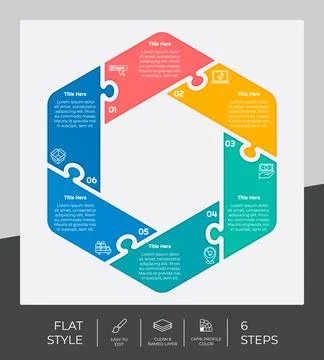 6 steps of flat infographic vector design with puzzle concept for marketing.  스톡 일러스트