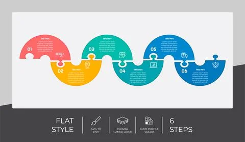 6 steps of flat infographic vector design with puzzle concept for marketing.  Stock Illustration