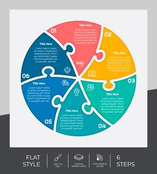 6 steps of flat infographic vector design with puzzle concept for marketing.  스톡 일러스트