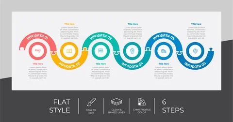 6 steps of flat infographic vector design with puzzle concept for marketing.  스톡 일러스트