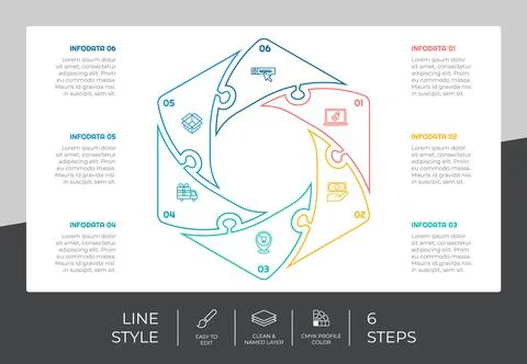 6 steps of hexagon infographic vector design with line concept for marketing. Stock Illustration