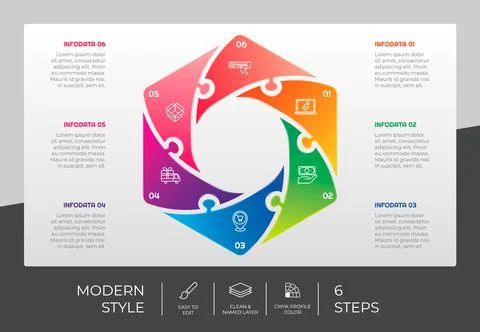 6 steps of hexagon infographic vector design with gradient concept for market 스톡 일러스트