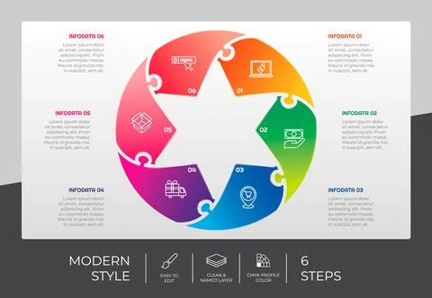 6 steps of star infographic vector design with gradient concept for marketing 스톡 일러스트
