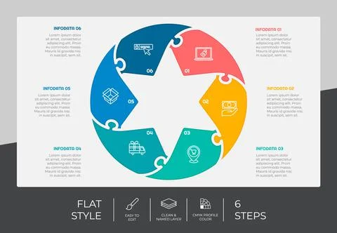 6 steps of star infographic vector design with flat concept for marketing. Pr 스톡 일러스트