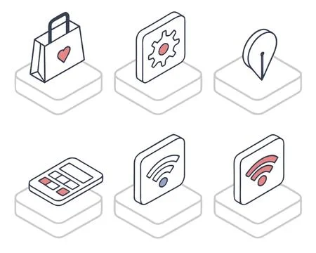 6 Subtle 3D Soft Interaction Icon Set Stock Illustration