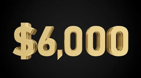 6 thousand dollars with gold texture, 3D numbers Stock Illustration