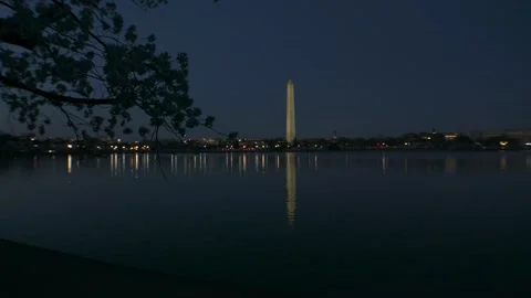 6 TIDAL BASIN DC WASHINGTON MONUMENT AT NIGHT 6 Stock Footage 273012042
