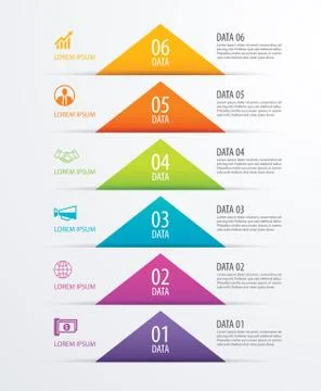 6 triangle timeline infographic options paper template with data background.  Stock Illustration