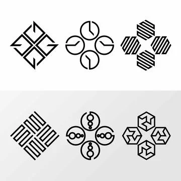 6 types of ornament designs which are square, circular and hexagonal. Stock Illustration