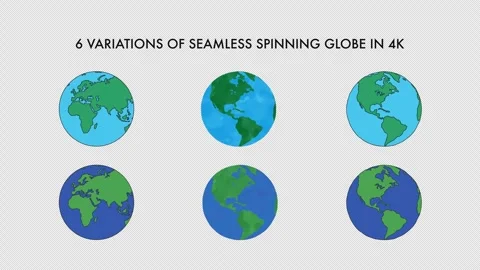 6 Variations - Spinning Globe 4K Animation - Seamless Loop Alpha Channel Stock Footage 260355800