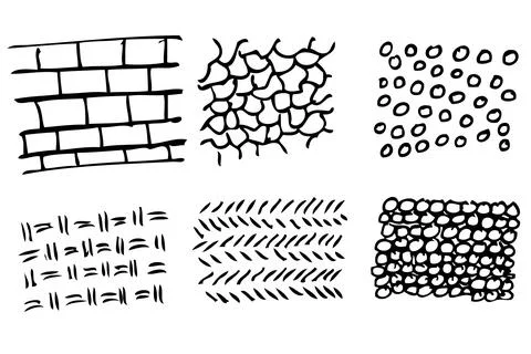 6 Vector Scribble Hand Draw Sketch Pattern Brick wall, Stone, bamboo and diag Stock Illustration