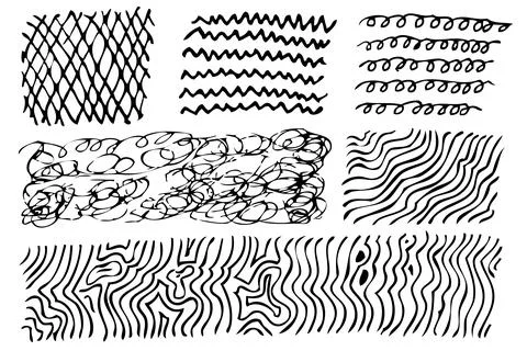 6 Vector Scribble Hand Draw Sketch Pattern swirl, wave and diagonal for your  Stock Illustration