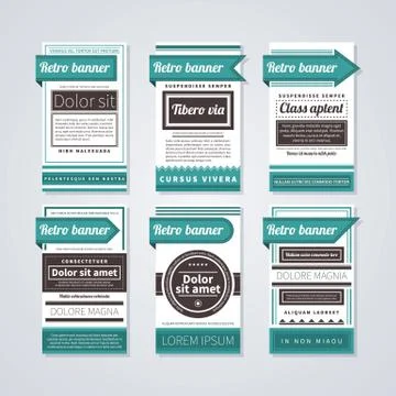6 vertical retro banners on white background. Useful for advertising or web d Stock Illustration