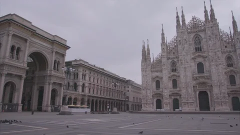 6 View Of Empty Duomo Square Milan Italy For Covid-19 Video stock 128545500