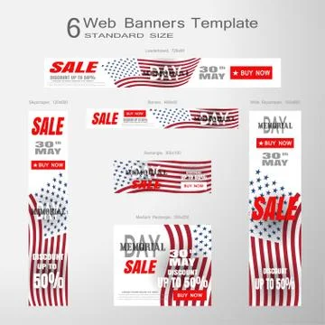 6 web white and red banners vector collection of Memorial Day Sale of stand.. Stock Illustration