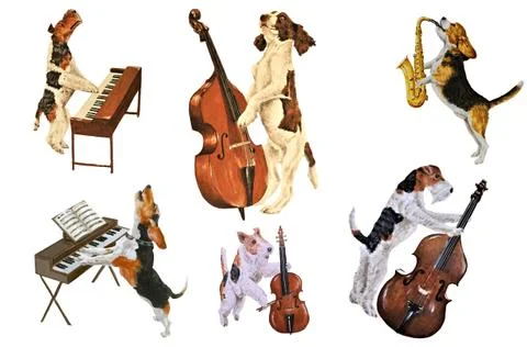 6 x Musical Dogs Oil Painting Clip Art Sketch Stock Illustration