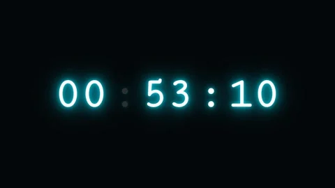 60 to 0 Second Neon Countdown Timer with Milliseconds, Reaching Zero Stock-Footage 342946820
