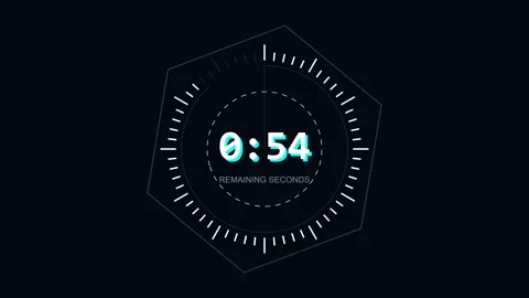 60 to 0 seconds digital HUD countdown timer with futuristic interface design Stock Footage 345565618