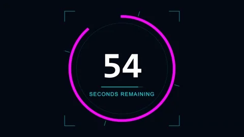 60 to 0 seconds futuristic digital HUD countdown timer with circular loading Stock Footage 345565632