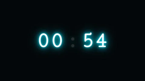 60 to 1 Second Neon Digital Countdown Timer, Stops at One, Cyan to Red Stock Footage 342946742