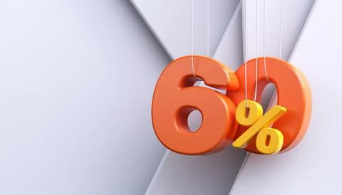 60% discount. 3D white background with percent sign. Stock Illustration