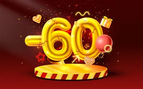 60 Off. Discount creative composition. 3d Golden sale symbol with decorative Stock Illustration