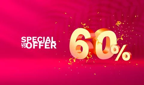 60 Off. Discount creative composition. 3d sale symbol with decorative objects Stock Illustration