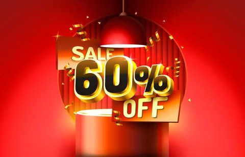 60 Off. Discount creative composition. 3d sale symbol with decorative objects Stock Illustration
