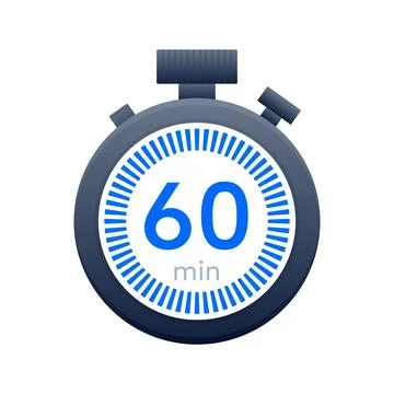 60 min timer and Stopwatch icons. Countdown symbol. Kitchen timer icon. Vector Stock Illustration