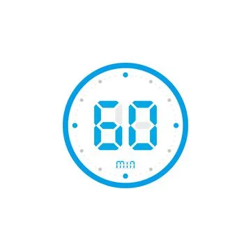 60 minute. Timer, clock, stopwatch isolated blue icons on white background. V Illustrazione stock