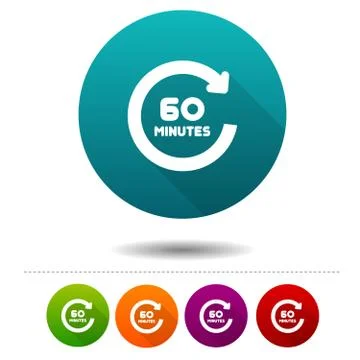 60 Minutes rotation icon. Timer symbol sign. Web Button. Stock Illustration