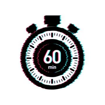 The 60 minutes, stopwatch vector glitch icon. Stopwatch icon in flat style Illustrazione stock
