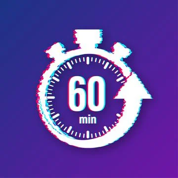 The 60 minutes, stopwatch vector glitch icon. Stopwatch icon in flat style Stock Illustration