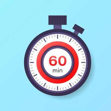 The 60 minutes timer. Stopwatch icon in flat style. Stock Illustration