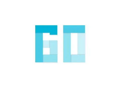 60 number, vector logo, paper cut desing font made of blue color tones .Isola Stock Illustration