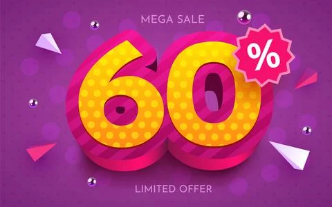60 percent Off. Discount creative composition. 3d mega sale symbol with Stock Illustration