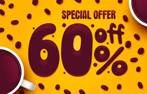 60 percent Off. Discount creative composition. Coffee special offer. Sale banner Ilustración de archivo