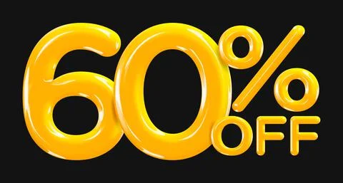 60 percent Off. Discount creative composition of golden or yellow balloons. Stock Illustration