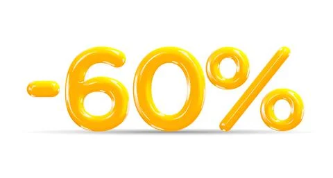 60 percent Off. Discount creative composition of golden or yellow balloons. Stock Illustration