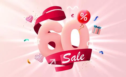 60 percent Off. Discount creative composition. 3d sale symbol with decorative Stock Illustration