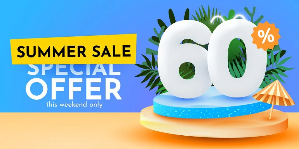 60 percent Off. Discount creative composition. Summer sale banner. Sale banner Stock Illustration