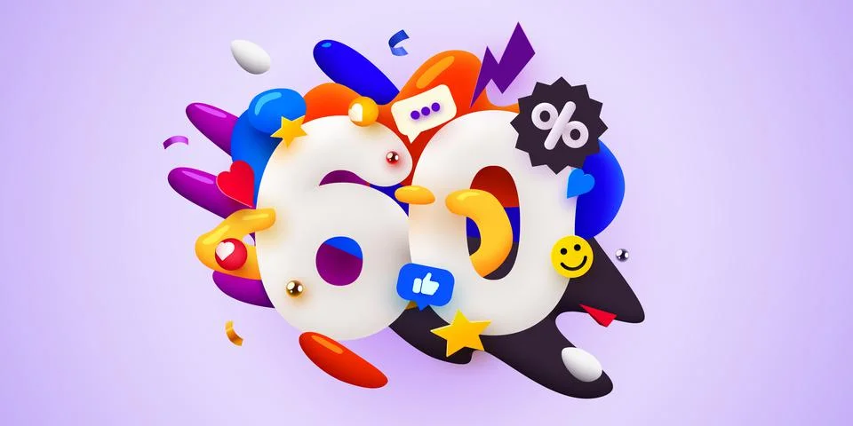 60 percent Off. Discount creative composition. 3d sale symbol with decorative Stock Illustration