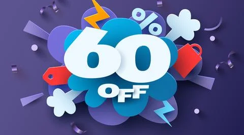 60 percent Off. Discount creative composition. Mega Sale. Stock Illustration