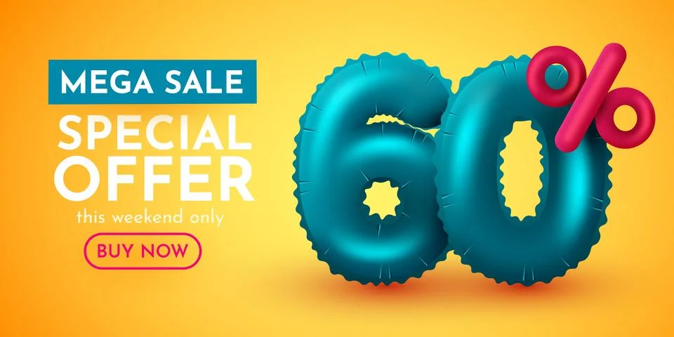 60 percent Off. Discount creative composition. Mega Sale. Stock Illustration