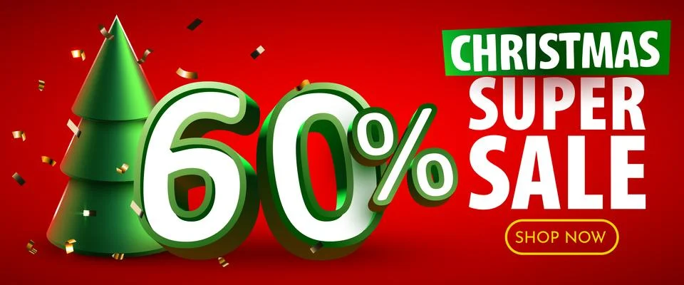 60 percent Off. Discount creative composition. Merry Christmas and Happy New Stock Illustration