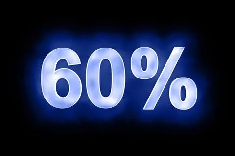 60 percent in glowing numerals on blue Stock Illustration