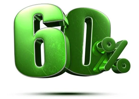 60 percent green 3d rendering on white background.(with Clipping Path). Stock Illustration