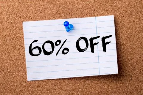 60 percent OFF - teared note paper  pinned on bulletin board Stock Photos